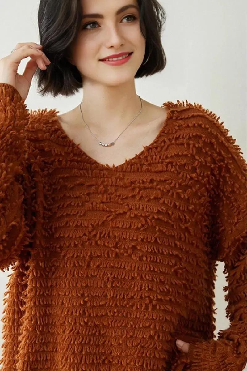 100 Cashmere Chunky Loop-Knit V-Neck Sweater