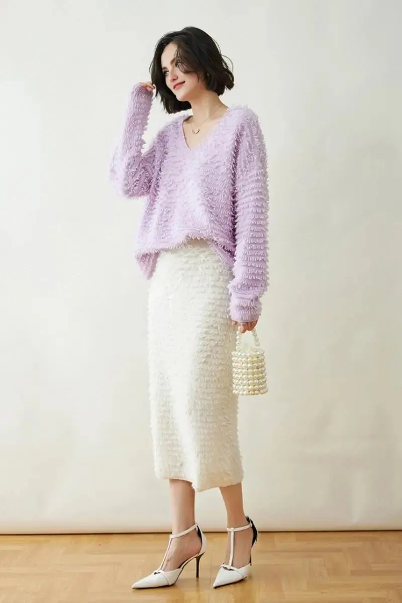 100 Cashmere Chunky Loop-Knit V-Neck Sweater