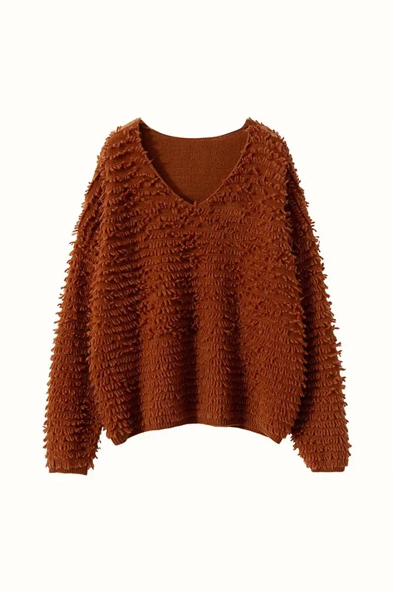 100 Cashmere Chunky Loop-Knit V-Neck Sweater