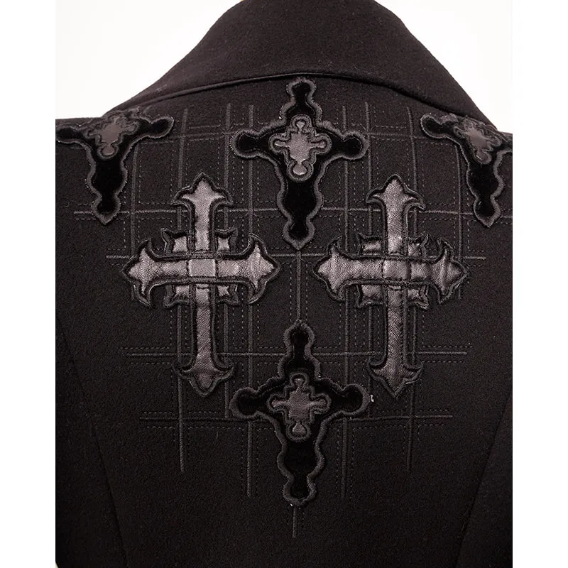 42 8 VINTAGE 2012 VERSACE RUNWAY Black GOTHIC CROSS Wool Cashmere COAT & LEATHER