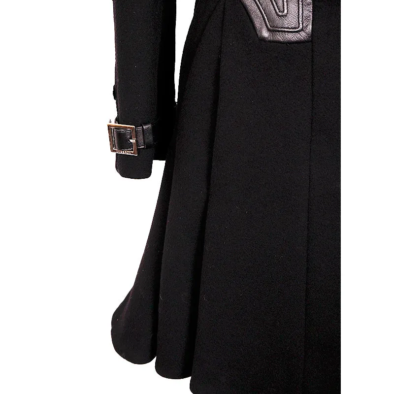 42 8 VINTAGE 2012 VERSACE RUNWAY Black GOTHIC CROSS Wool Cashmere COAT & LEATHER