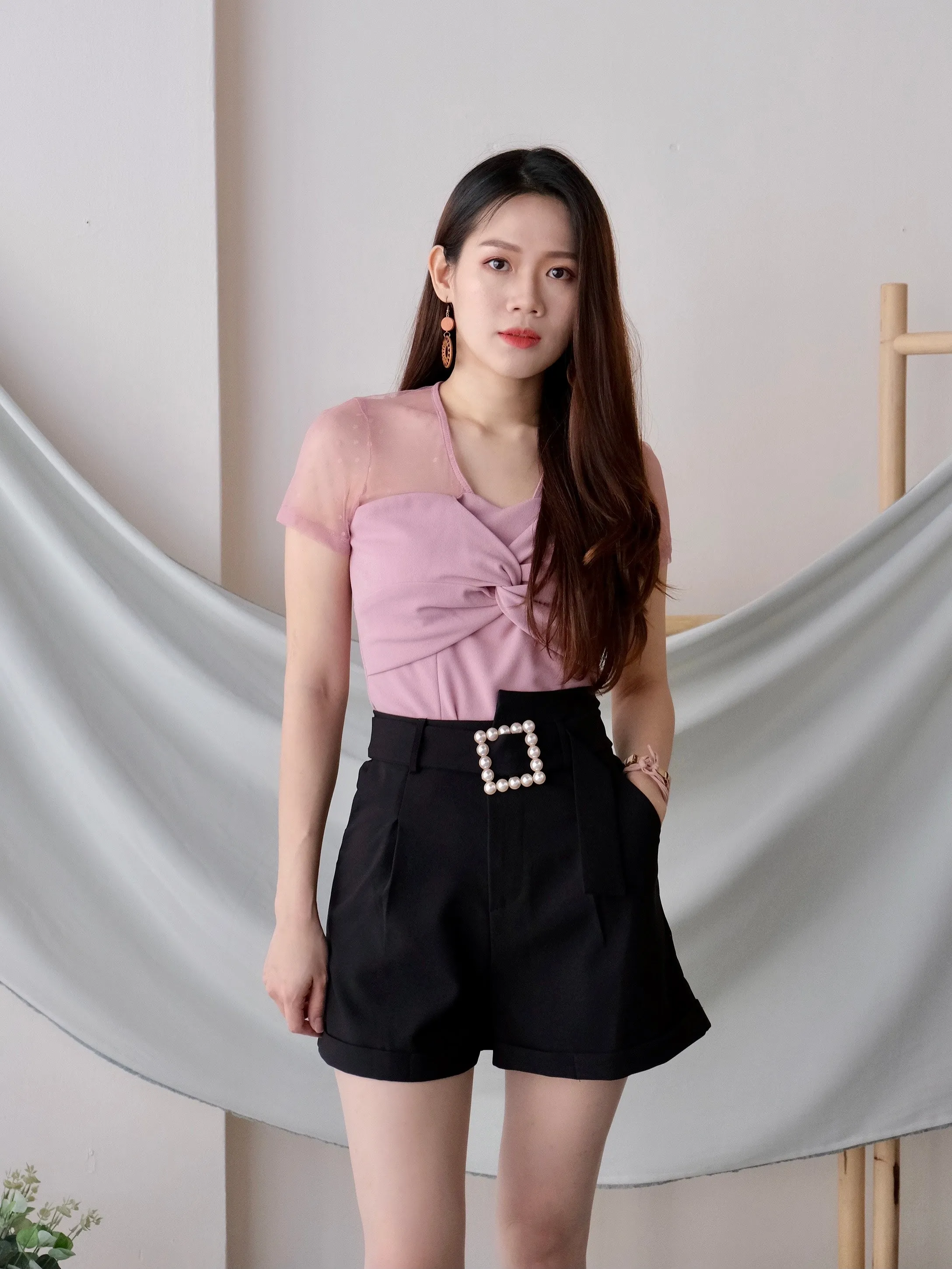 ACEWIN A-line Shorts with Pearl Belt (Size S-L) 501724