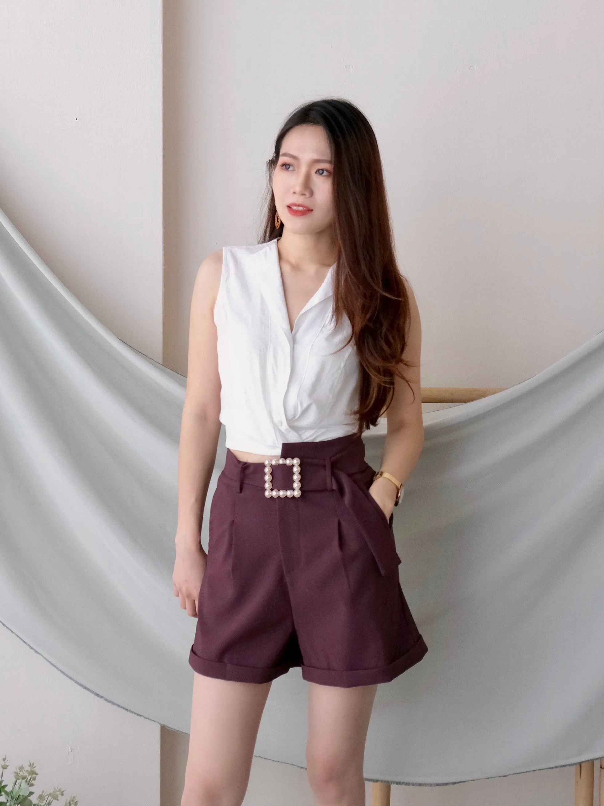 ACEWIN A-line Shorts with Pearl Belt (Size S-L) 501724