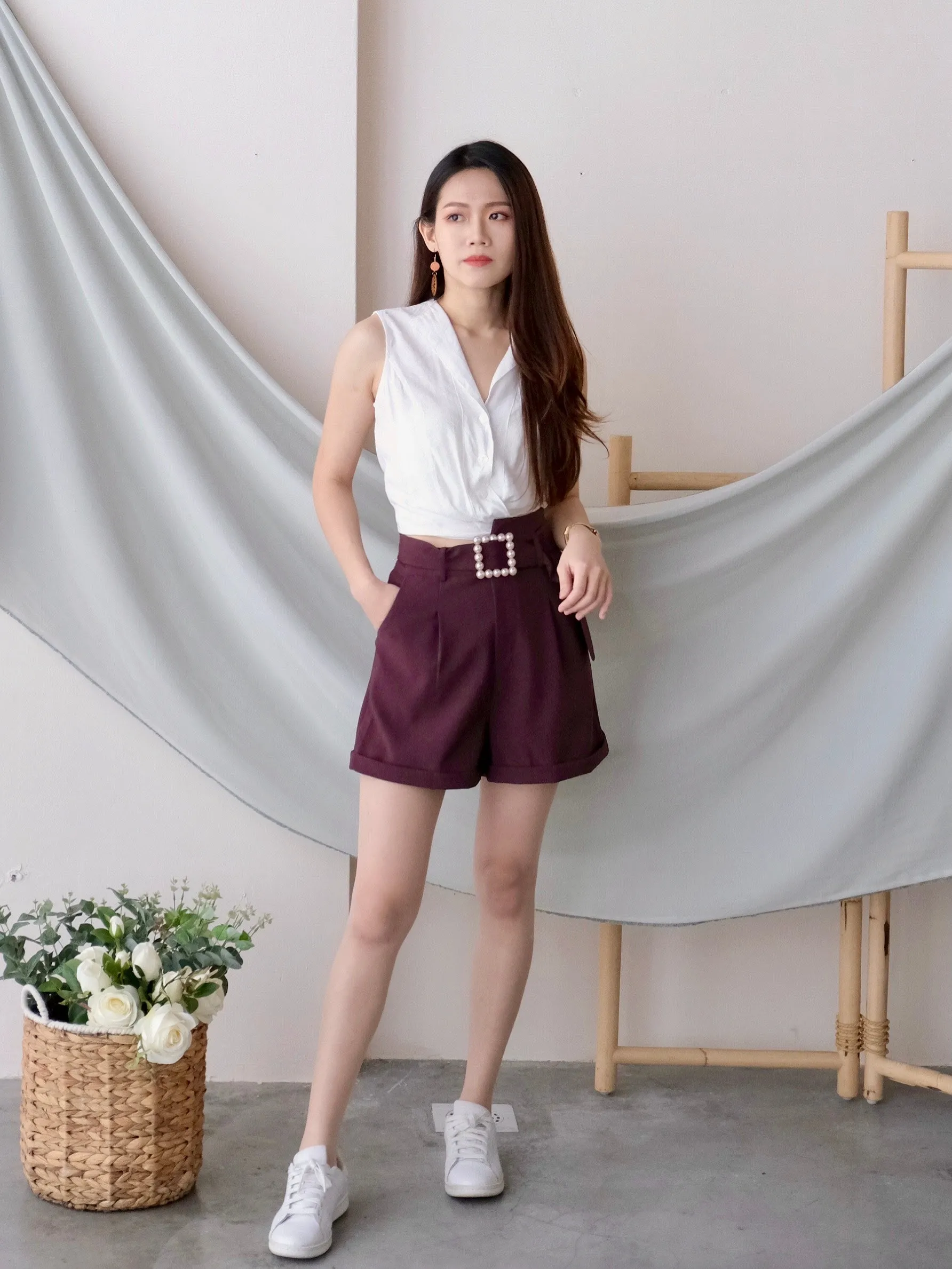 ACEWIN A-line Shorts with Pearl Belt (Size S-L) 501724