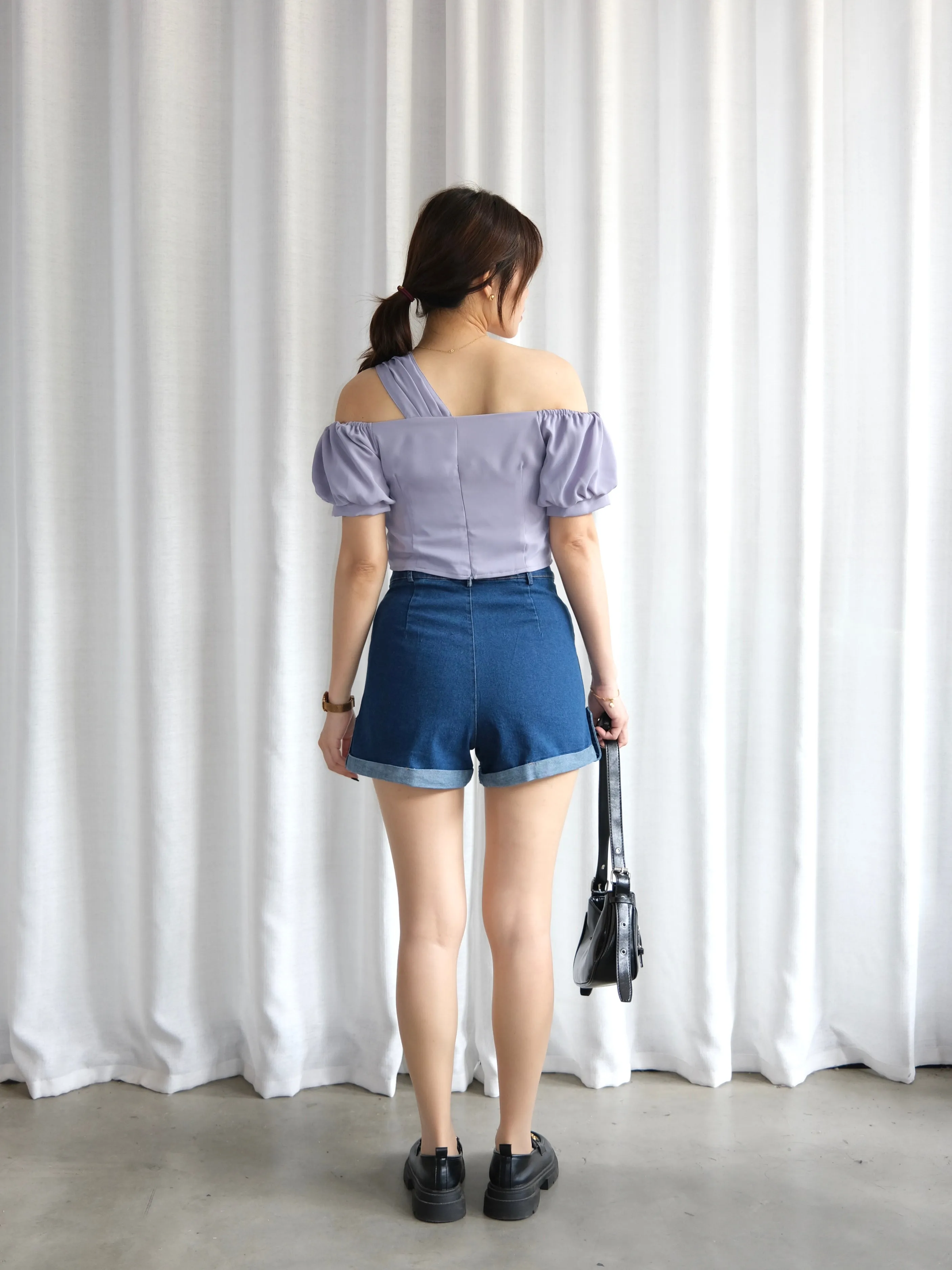 ACEWIN High Waist Roll Hem Denim Shorts (Size S-XL) 300982