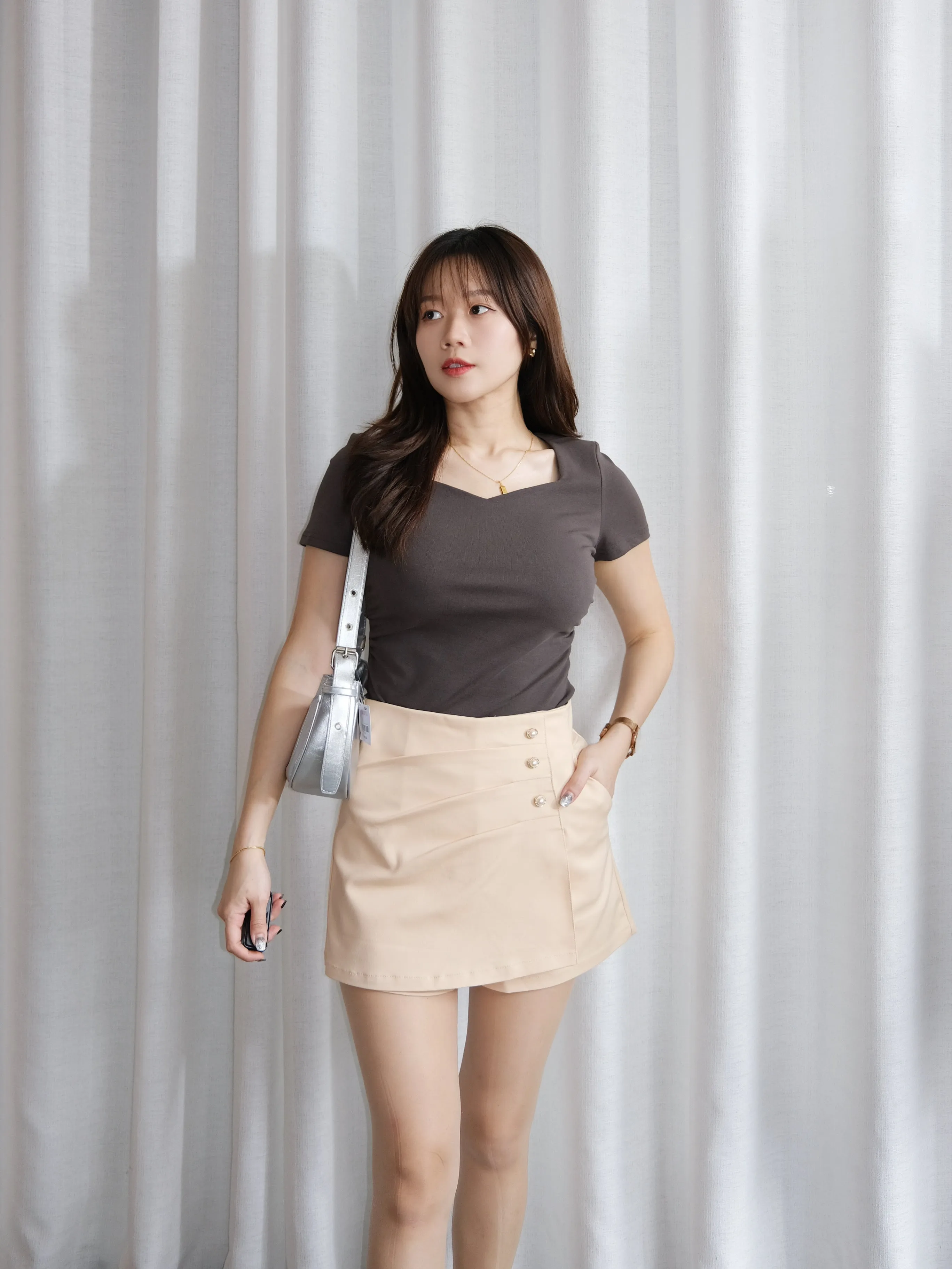 ACEWIN Pearl Button Detail Skort (Size S-XXL) 501783