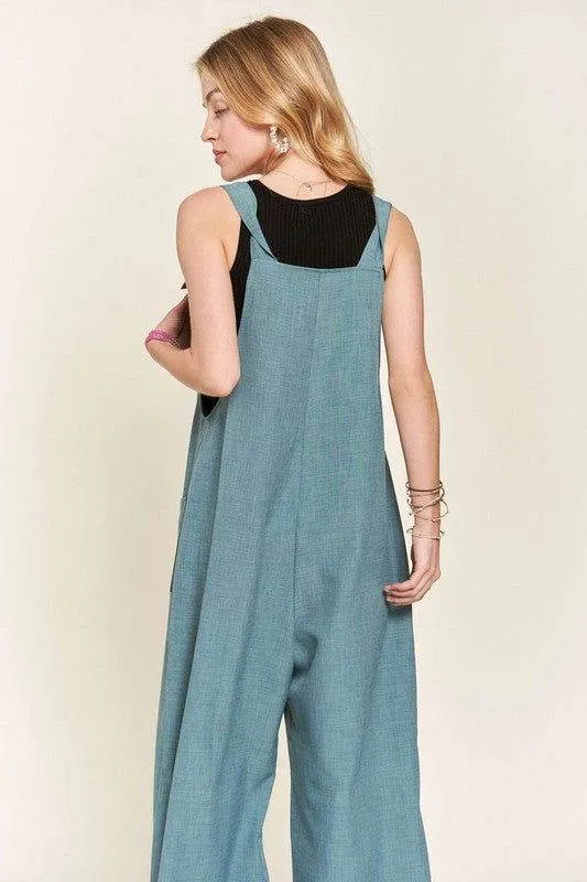 ADORA Knotted Wide Strap Wide Leg Overalls