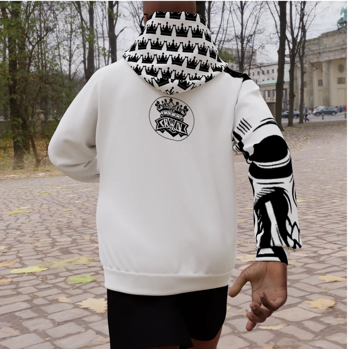 All-Over Print Men's Heavy Fleece Raglan Hoodie blk/white weightlifting theme