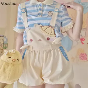 Baby Chick Embroidery Overalls Shorts