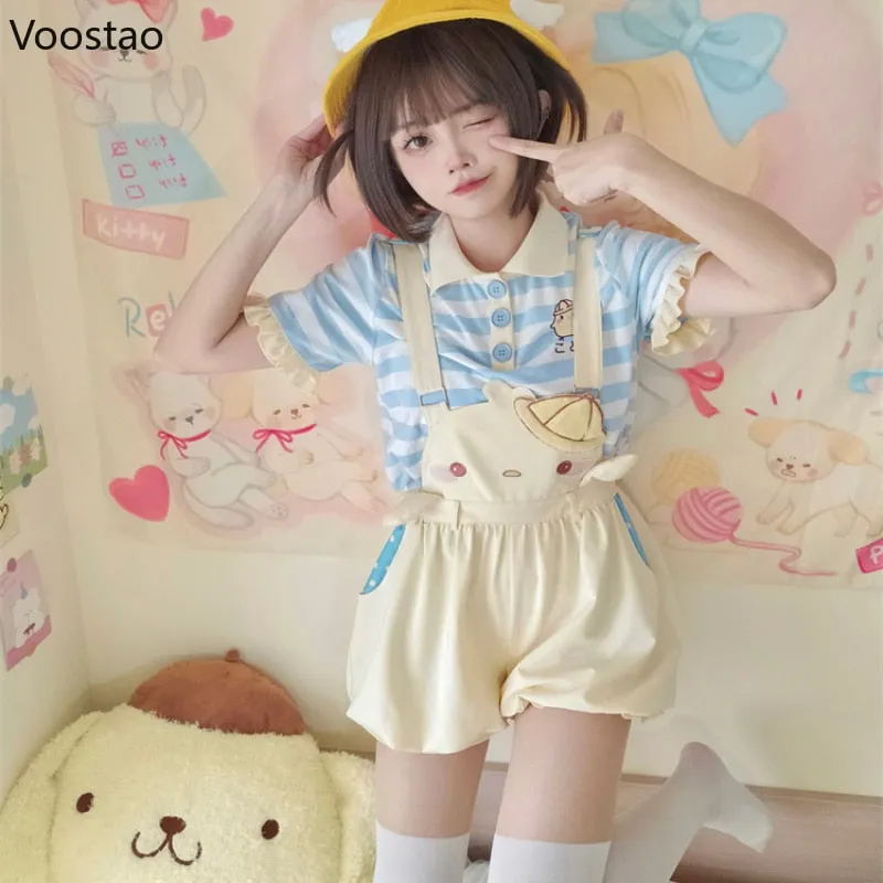 Baby Chick Embroidery Overalls Shorts