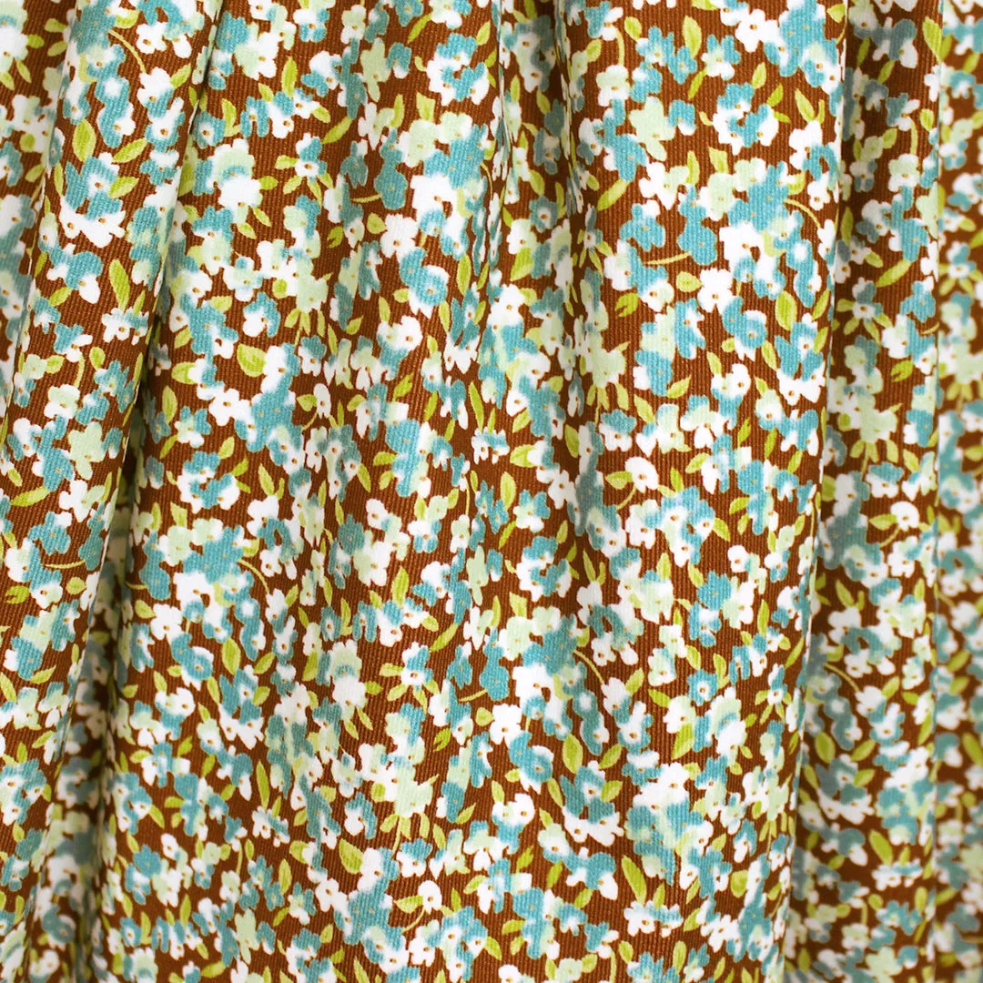 'babywale' floral cotton stretch corduroy, Oeko-Tex cert. - cocoa/sky