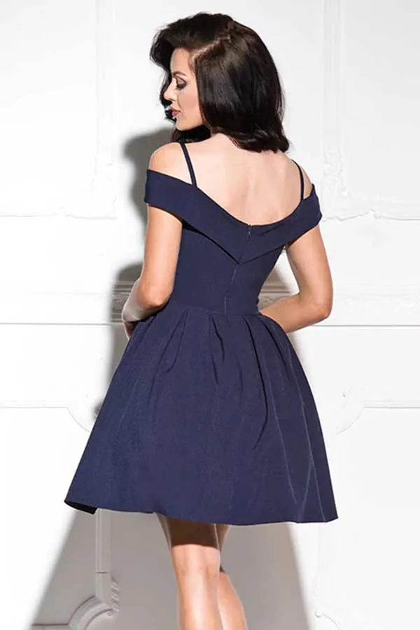 Blue Satin A-line Off-the-Shoulder Short Prom Dresses, Homecoming Dresses, SH616