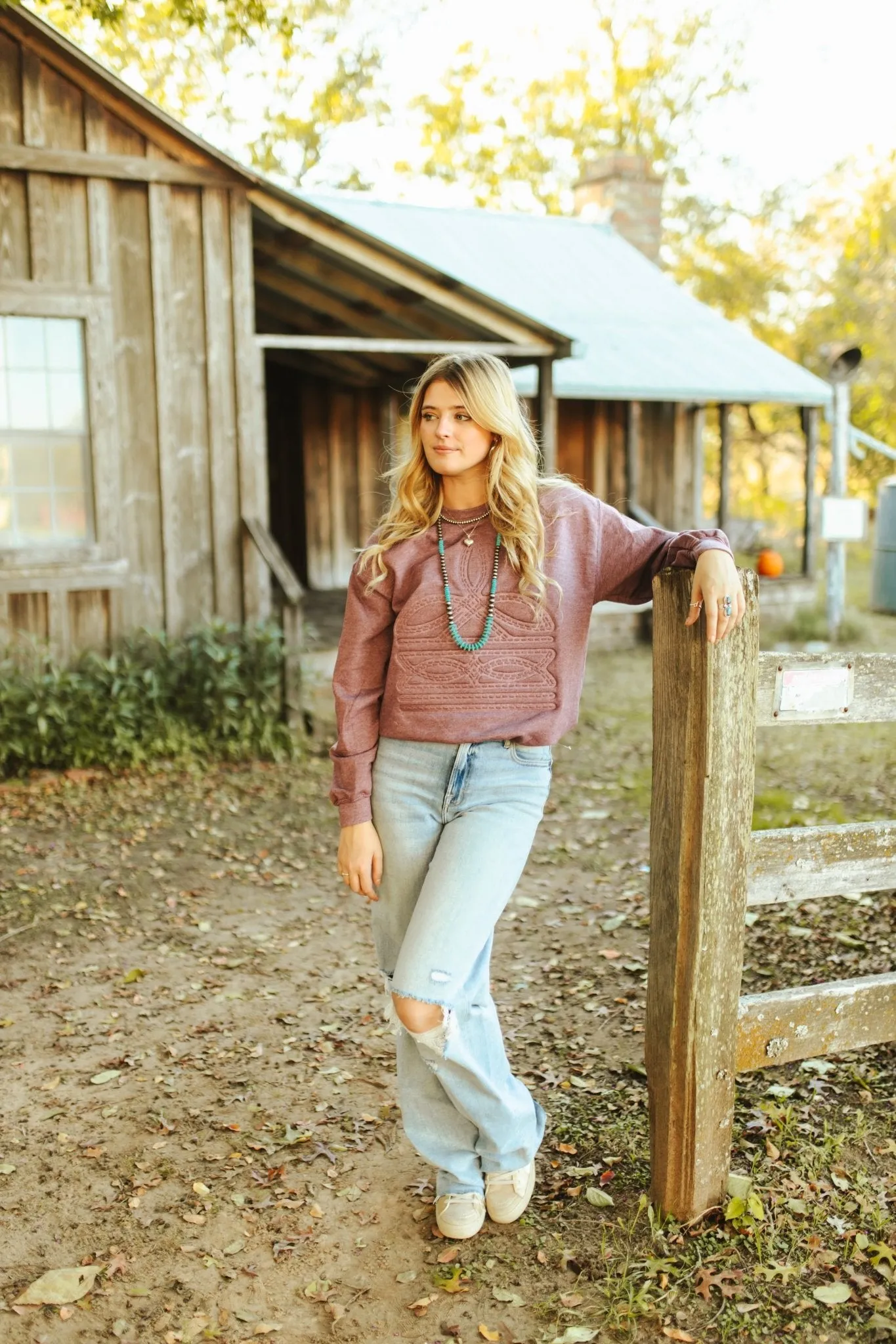 Boot Stitch Embossed Sweater - Maroon