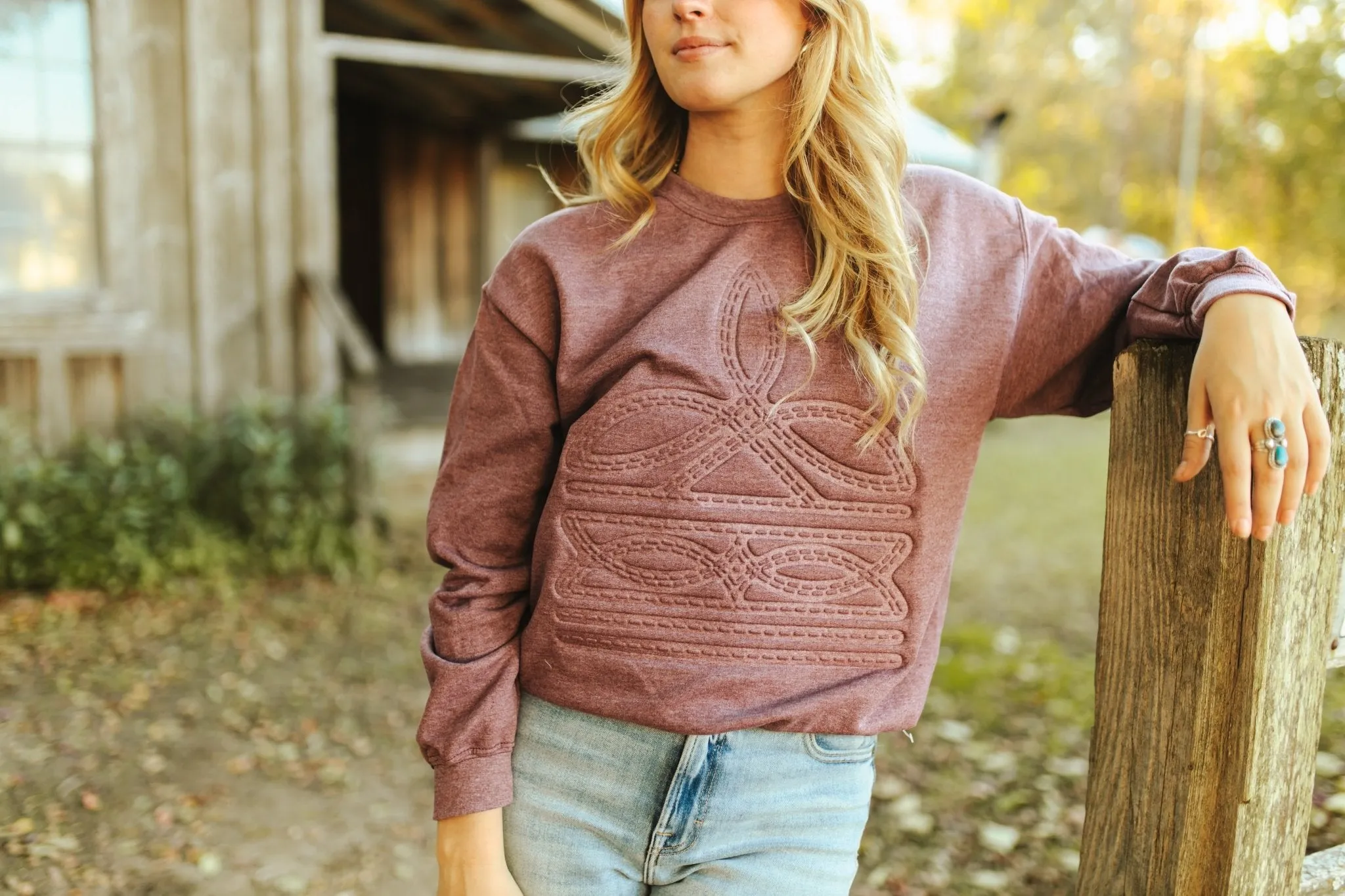 Boot Stitch Embossed Sweater - Maroon