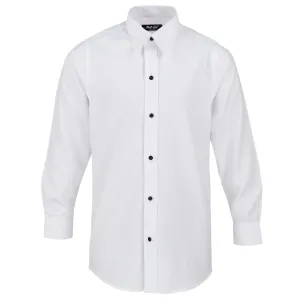 Boys White Textured Formal Shirt with Black Buttons