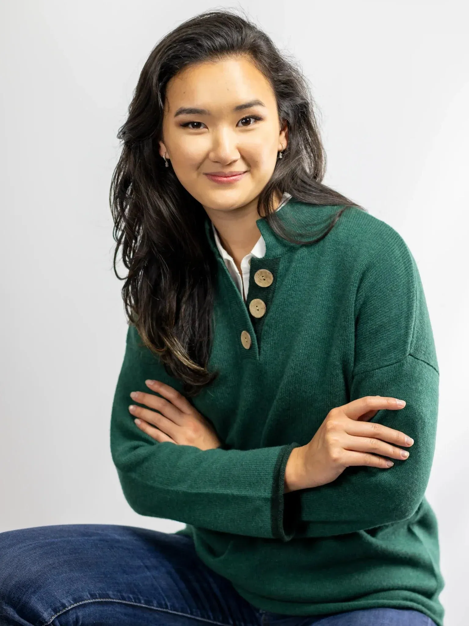 Cashmere and Merino High Collar Jumper | Myrtle Green