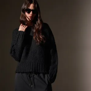 Cashmere Blend Knit Crew - Black