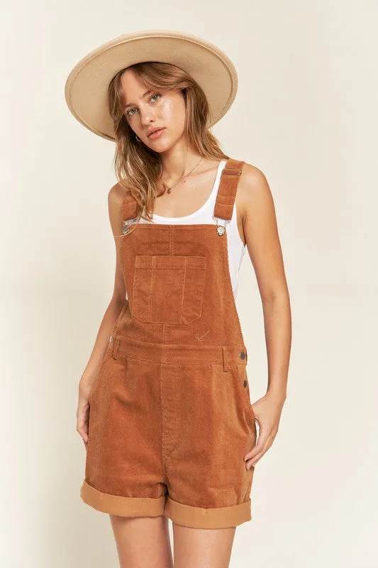 Corduroy Adjustable Shoulder Straps Camel Overalls