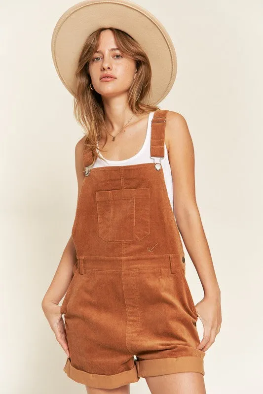 Corduroy Adjustable Shoulder Straps Camel Overalls