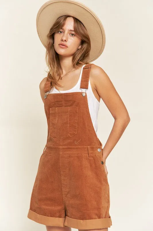 Corduroy Adjustable Shoulder Straps Camel Overalls