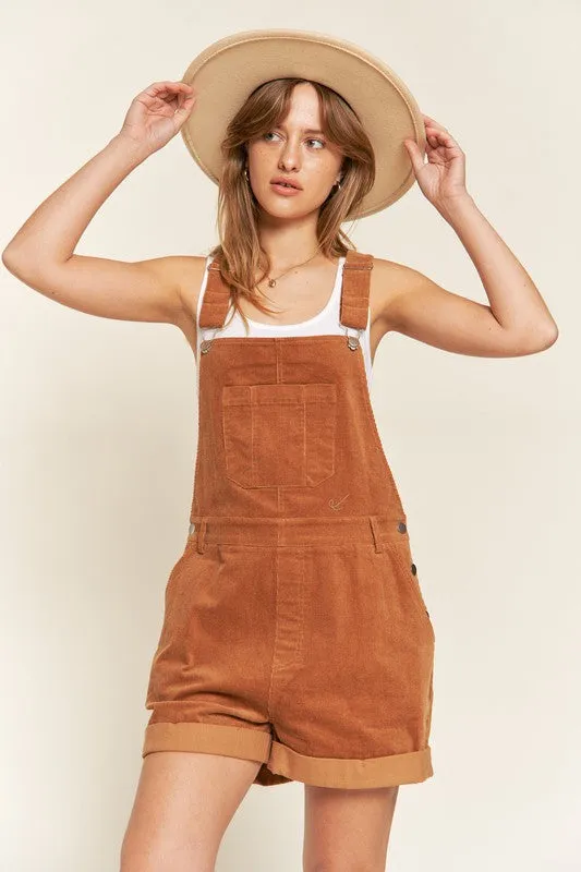 Corduroy Adjustable Shoulder Straps Camel Overalls