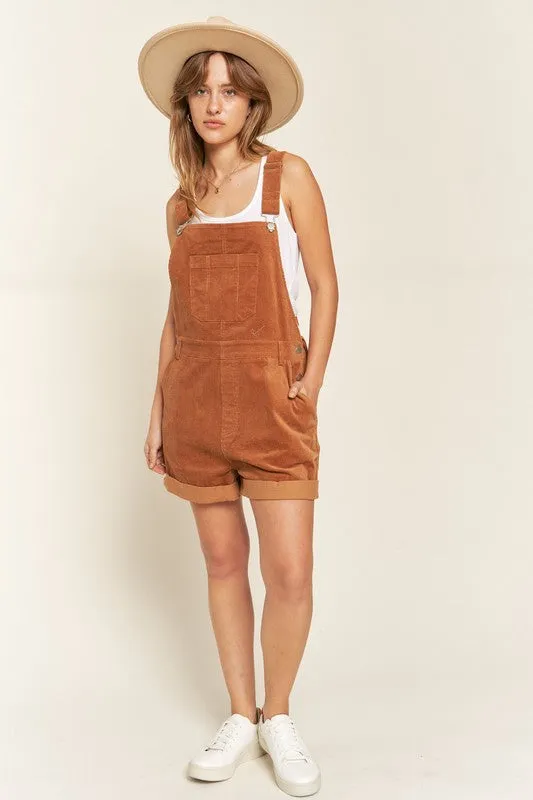 Corduroy Adjustable Shoulder Straps Camel Overalls