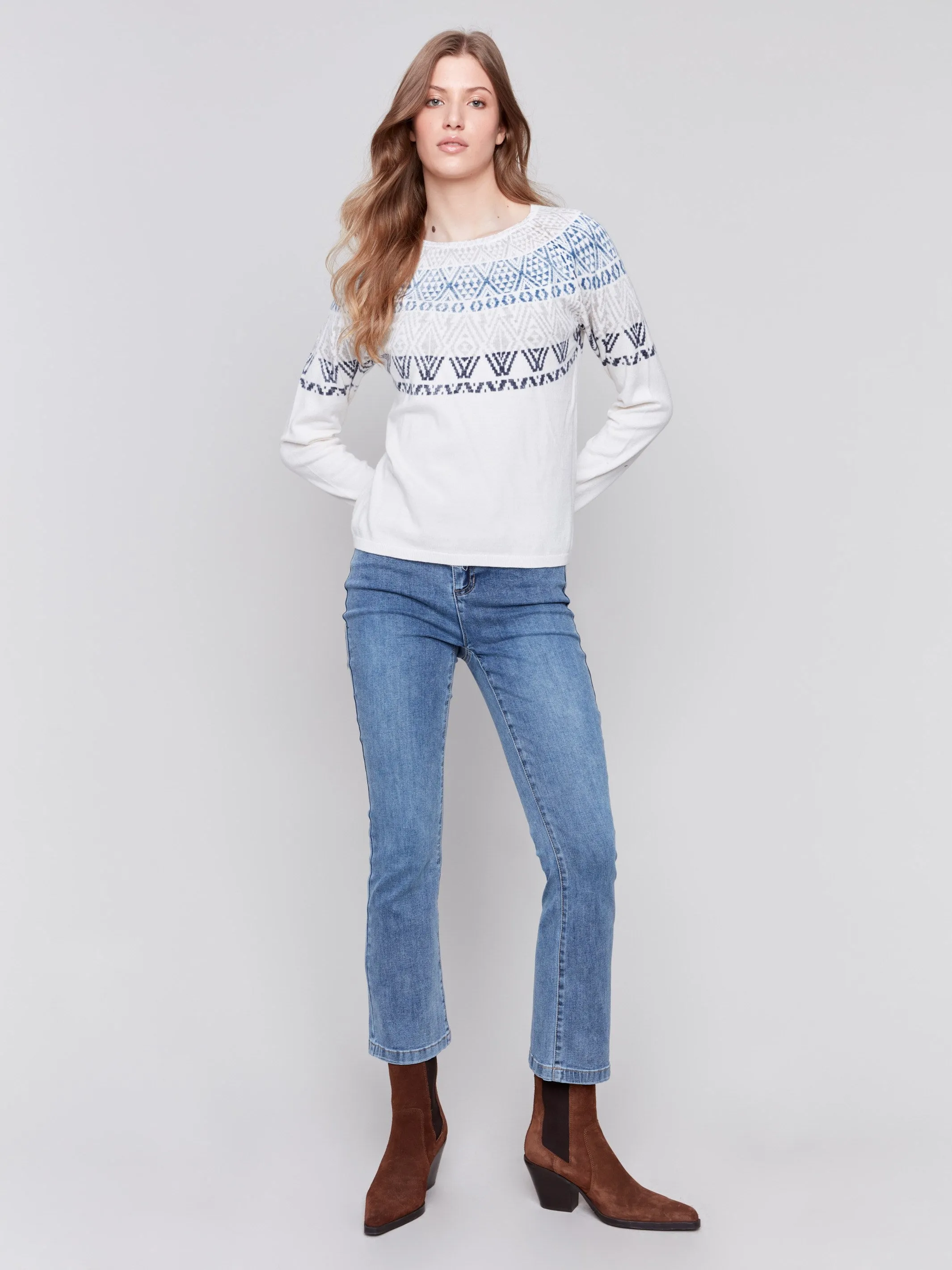 Cotton Blend Ski Sweater - Ecru