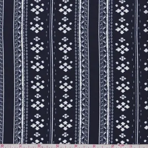 Dark Ink/White Deco Stripe Challis Fabric