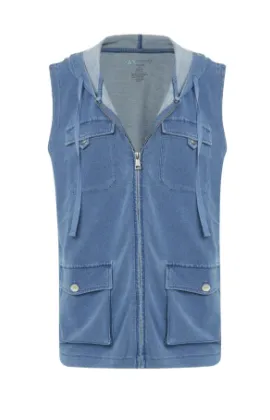 Denim Hooded Zipper Vest  24104-DE