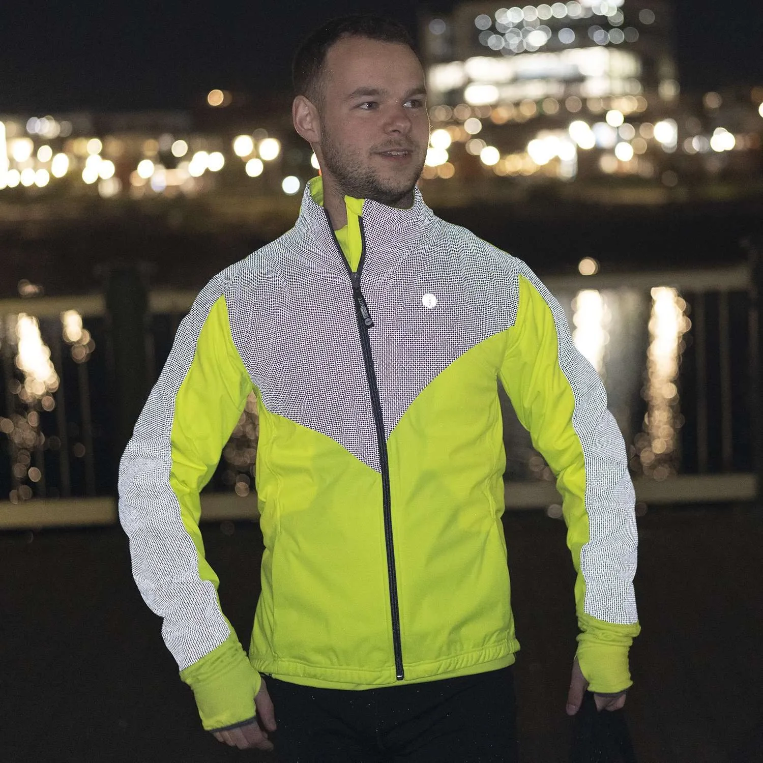 Denver Men's Reflective Softshell Jacket in Flo Lime/Graphite