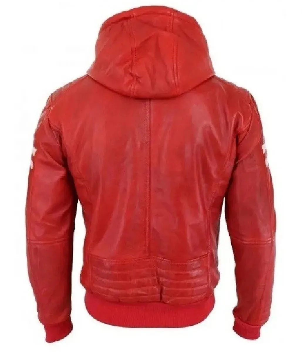 Elixira Red Hooded Biker Leather Jacket