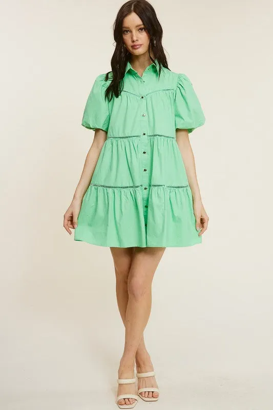 Emerald Poplin Shirt Mini Dress