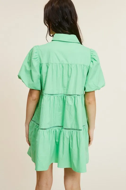 Emerald Poplin Shirt Mini Dress