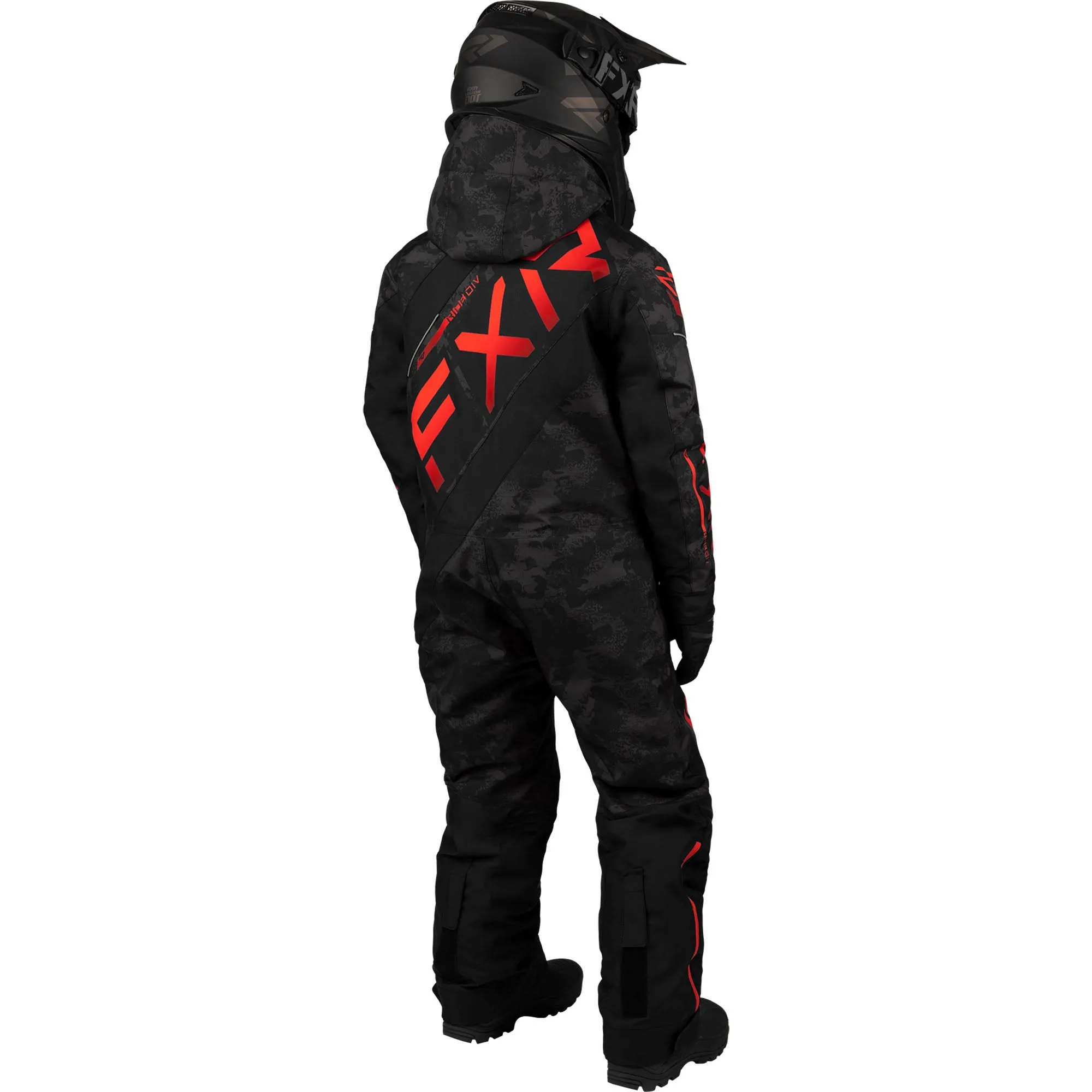 FXR Child CX Snowmobile Monosuit Black Camo/Red Fade