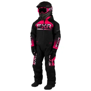 FXR Child Recruit Snowmobile Monosuit Black/Fuchsia Fade