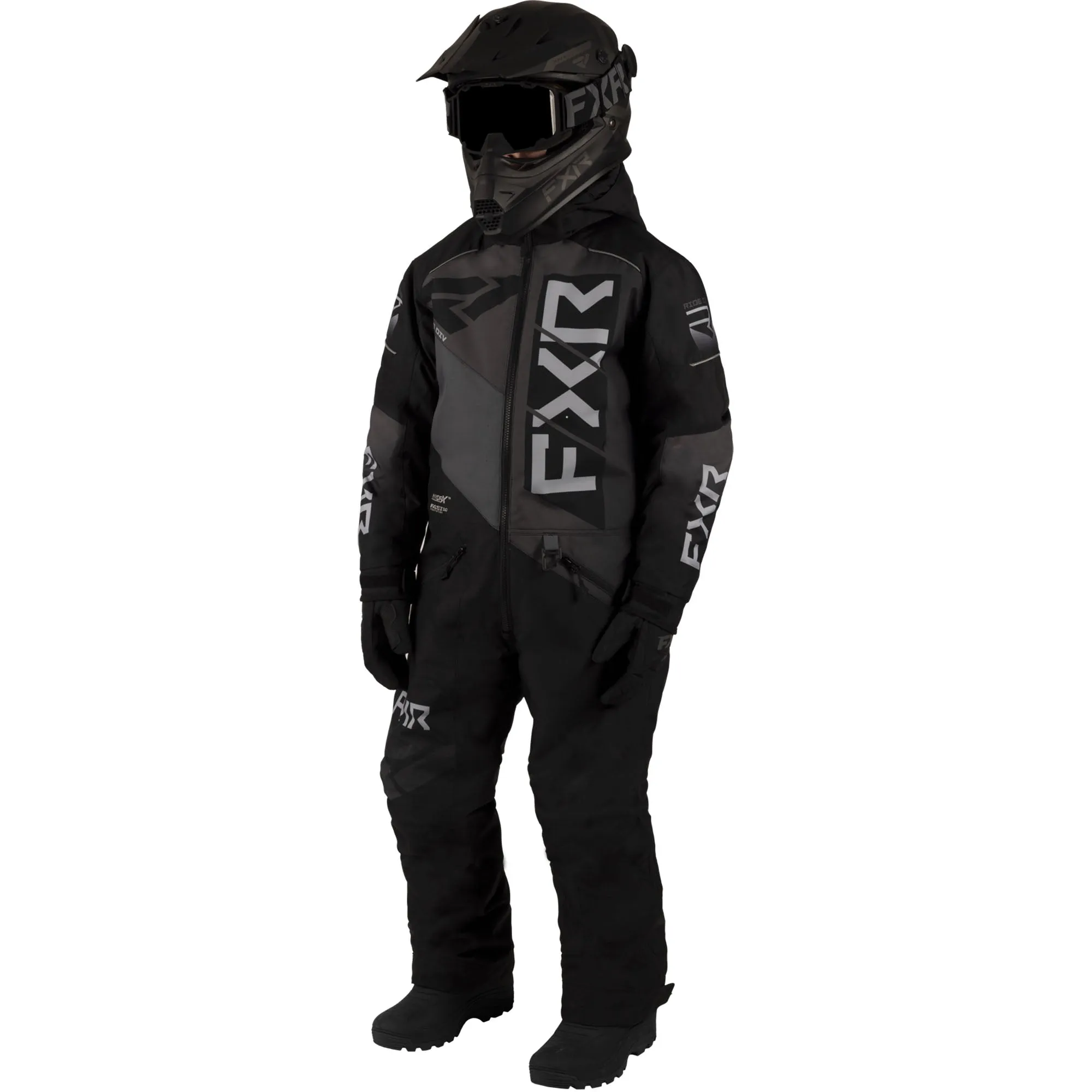 FXR Youth Helium Snowmobile Monosuit Black/Charcoal/Grey