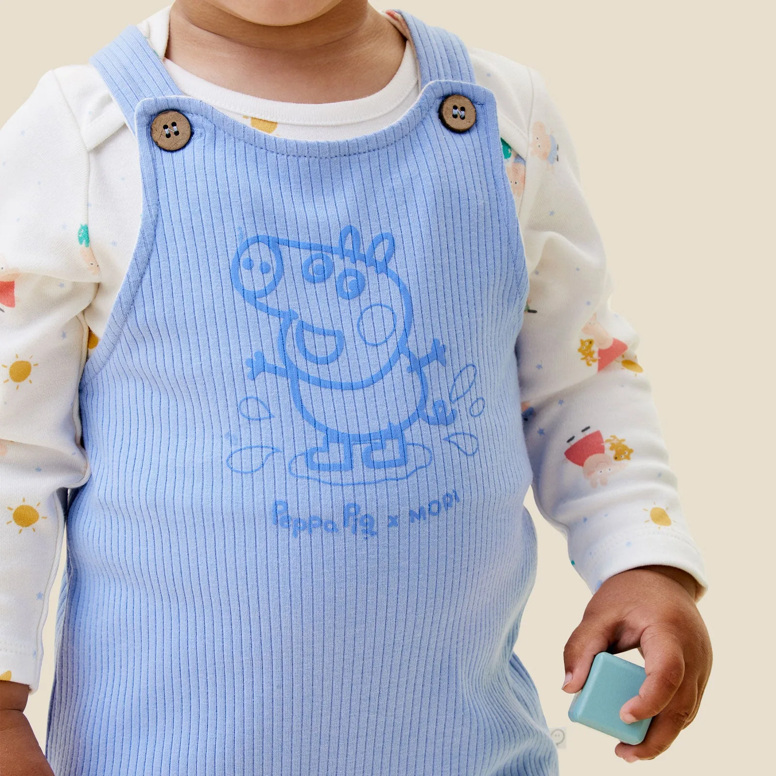 George Pig Ribbed Overalls & Bodysuit Outfit