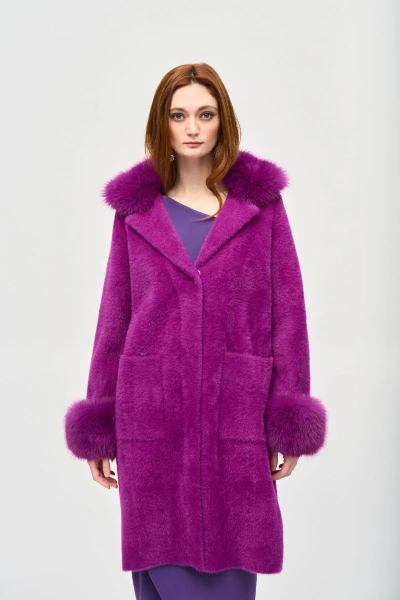 Joseph Ribkoff Detachable Faux Fur Trim Long Sleeve Coat 243923