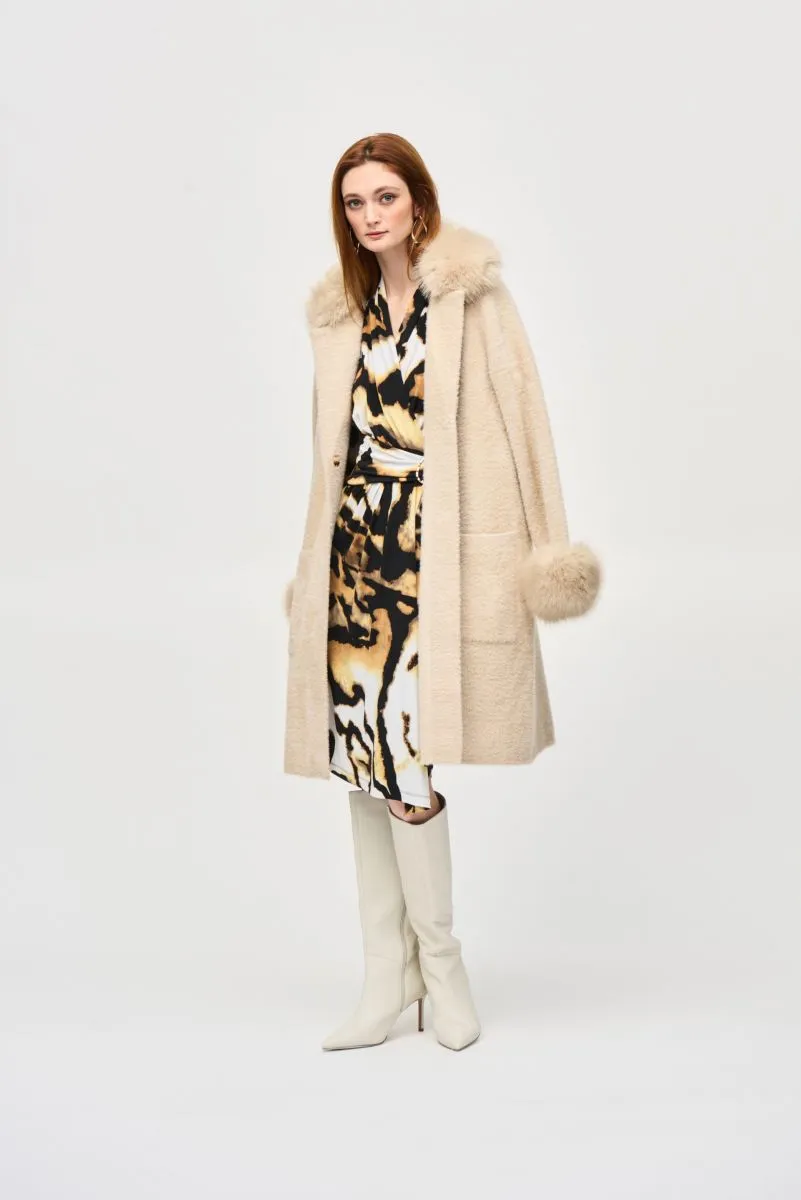 Joseph Ribkoff Detachable Faux Fur Trim Long Sleeve Coat 243923