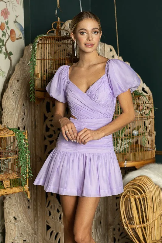 Lavender Women's Puff Sleeve Mini Dress