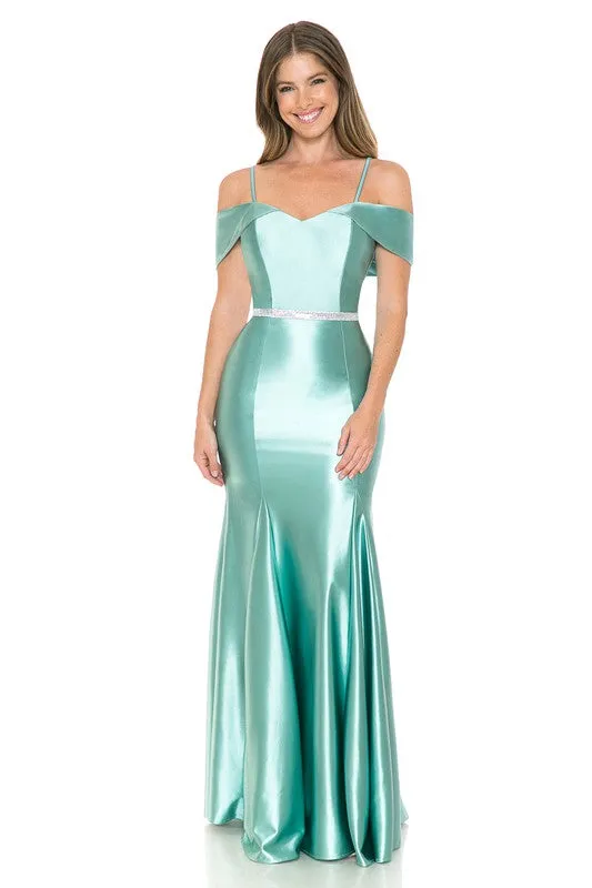 Light Green Off Shoulder Godet Embellished Casino Formal Dress