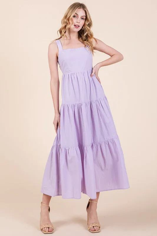 Lilac Cotton Poplin Tiered Midi Dress