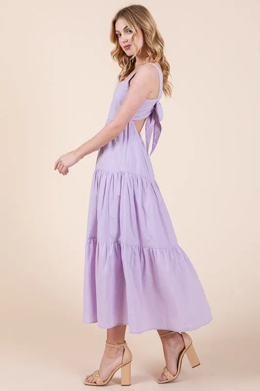 Lilac Cotton Poplin Tiered Midi Dress