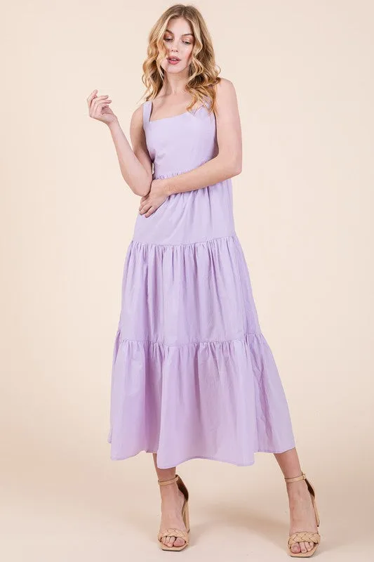 Lilac Cotton Poplin Tiered Midi Dress