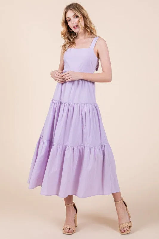 Lilac Cotton Poplin Tiered Midi Dress