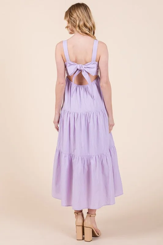 Lilac Cotton Poplin Tiered Midi Dress