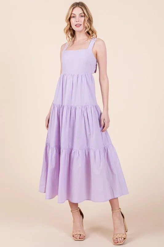 Lilac Cotton Poplin Tiered Midi Dress