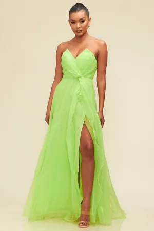 Lime Organzza V Neckline Maxi Dress