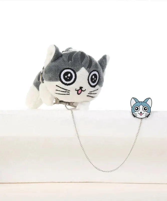 Lovely Light Grey Alloy Chain Smiling Face Little Cats Brooches ML1264