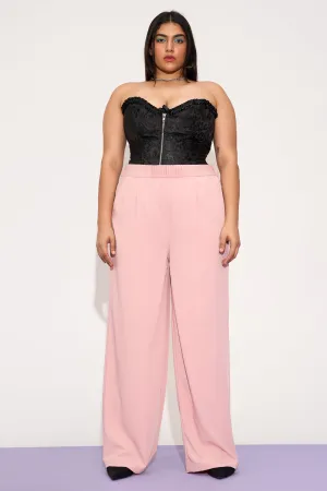 Luminous Pink Pleated Waistband Curve Korean Pants